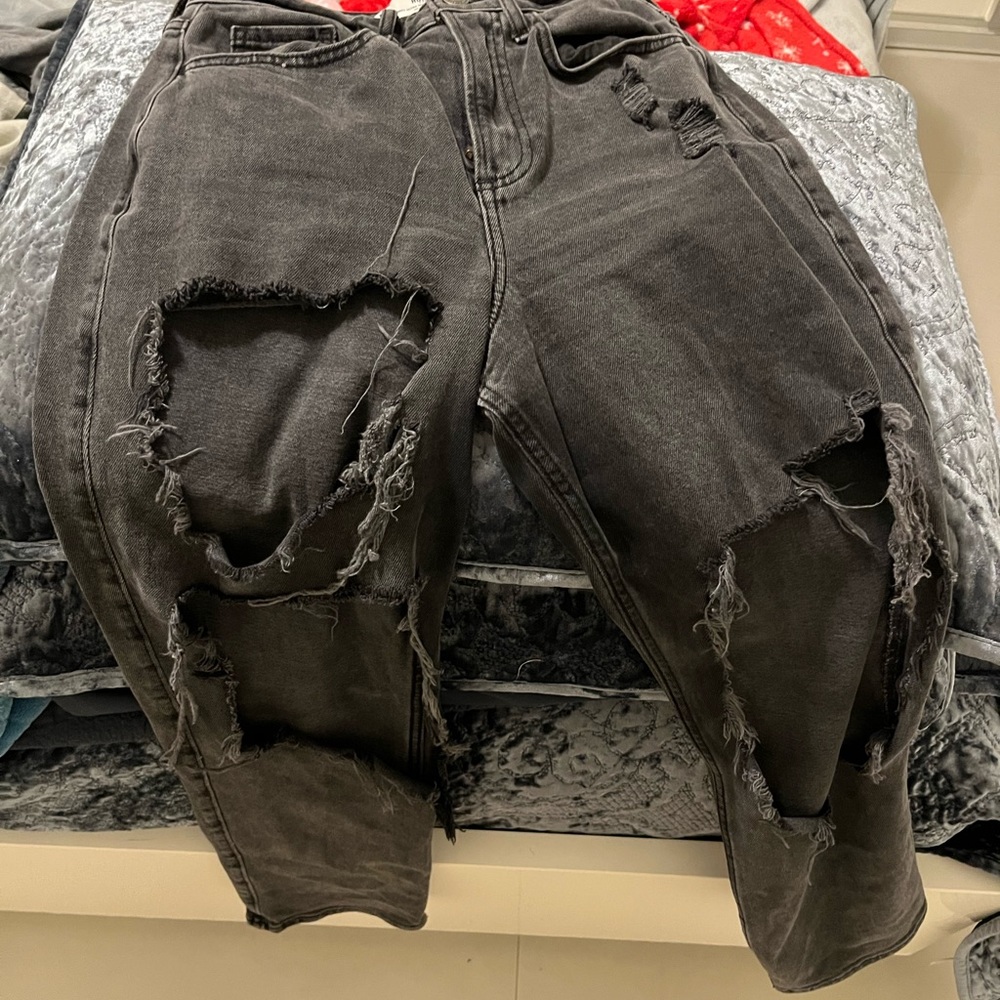 Hollister vintage straight jeans in faded black ripped